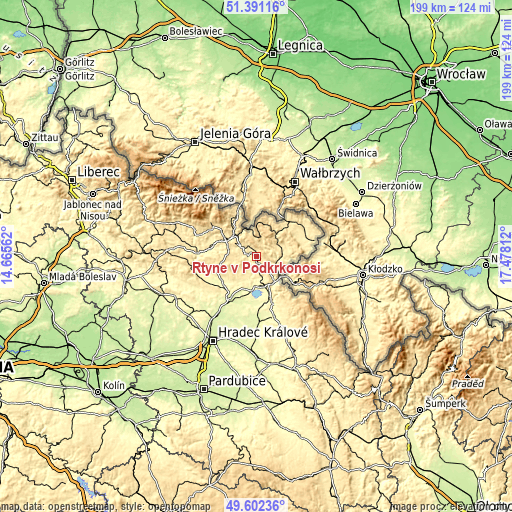 Topographic map of Rtyně v Podkrkonoší