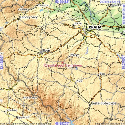 Topographic map of Rožmitál pod Třemšínem