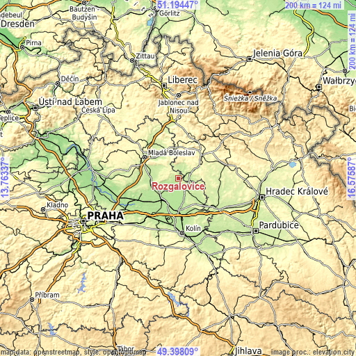 Topographic map of Rožďalovice