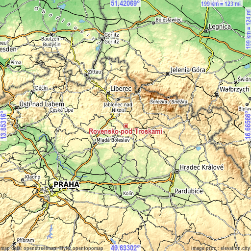 Topographic map of Rovensko pod Troskami