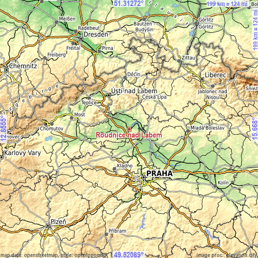 Topographic map of Roudnice nad Labem