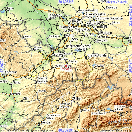 Topographic map of Ropice