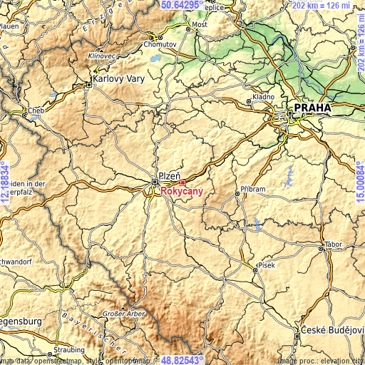Topographic map of Rokycany