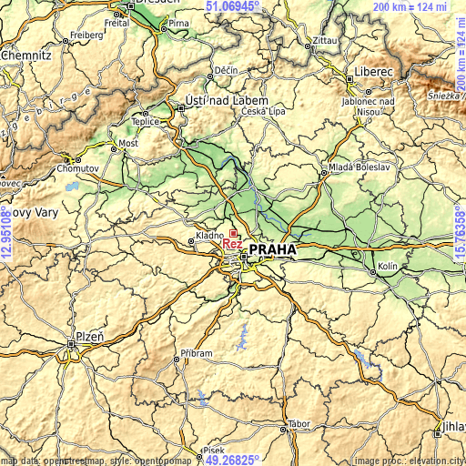Topographic map of Řež