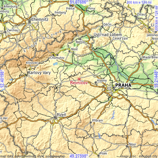 Topographic map of Řevničov
