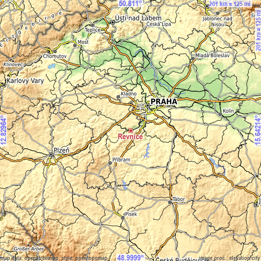 Topographic map of Řevnice