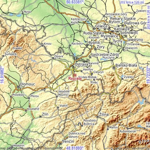 Topographic map of Řepiště