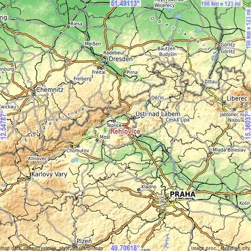 Topographic map of Řehlovice