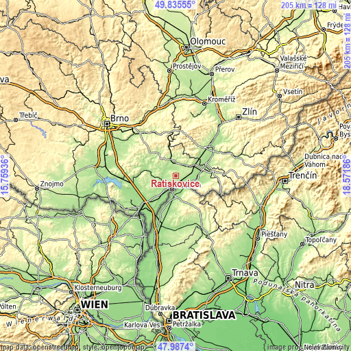 Topographic map of Ratíškovice