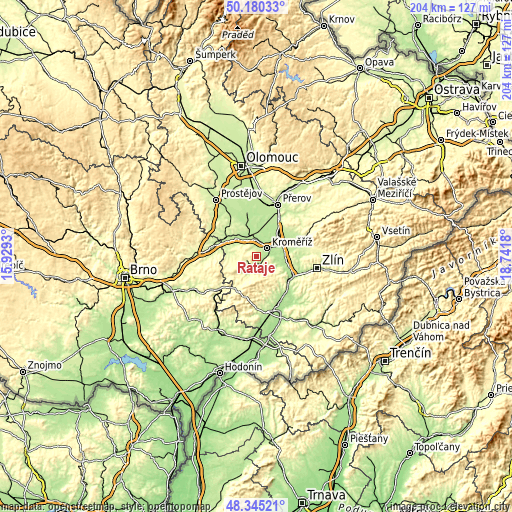 Topographic map of Rataje