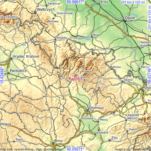 Topographic map of Rapotín