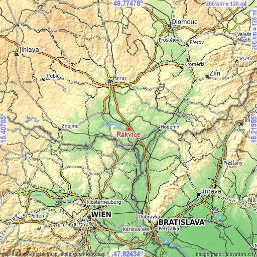 Topographic map of Rakvice