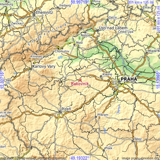 Topographic map of Rakovník