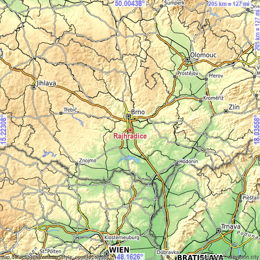 Topographic map of Rajhradice