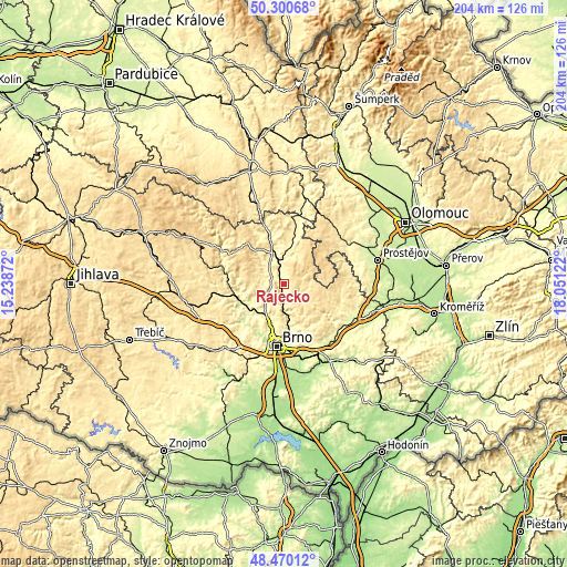 Topographic map of Ráječko