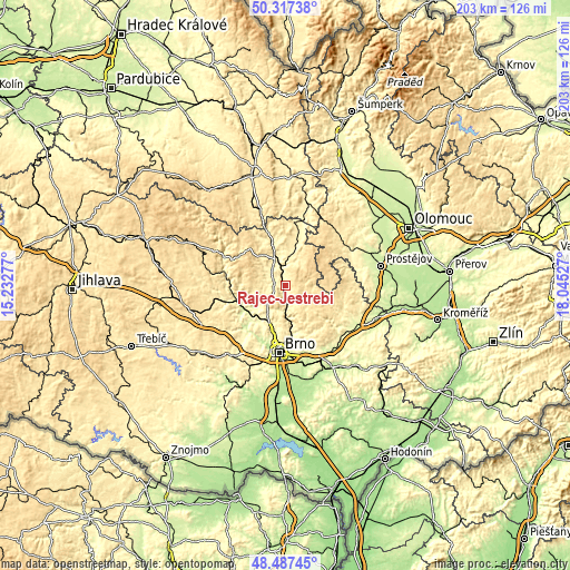 Topographic map of Rájec-Jestřebí