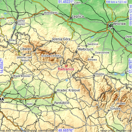 Topographic map of Radvanice