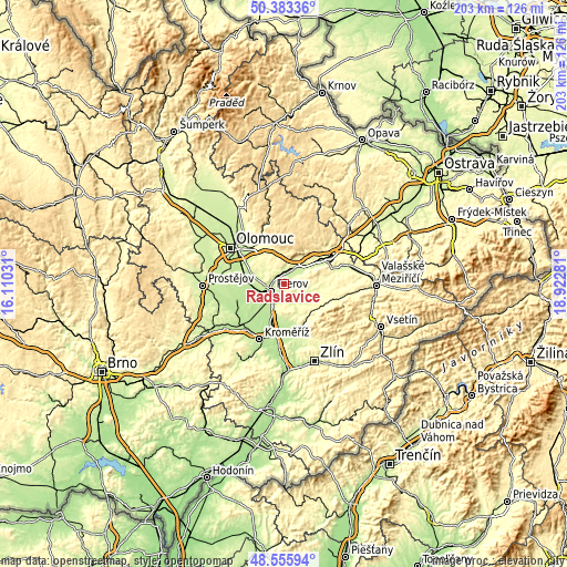 Topographic map of Radslavice