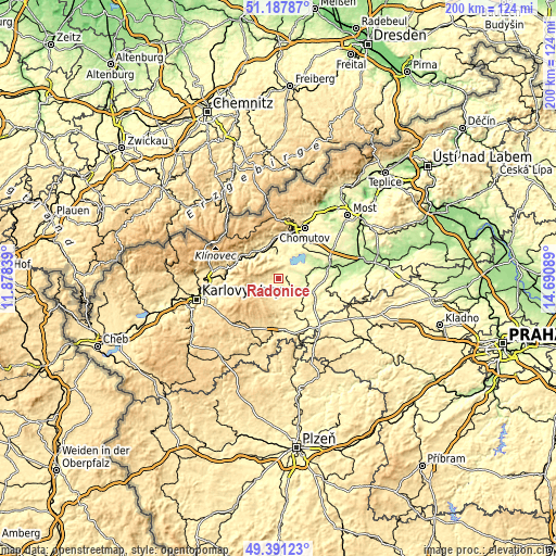 Topographic map of Radonice