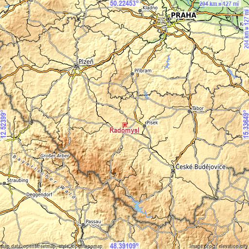 Topographic map of Radomyšl