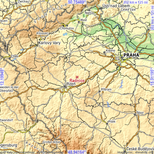 Topographic map of Radnice