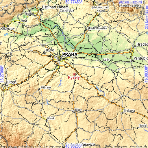 Topographic map of Pyšely