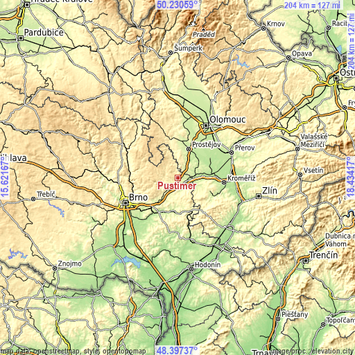 Topographic map of Pustiměř