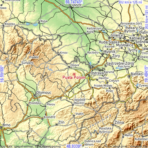 Topographic map of Pustá Polom