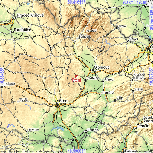 Topographic map of Ptení