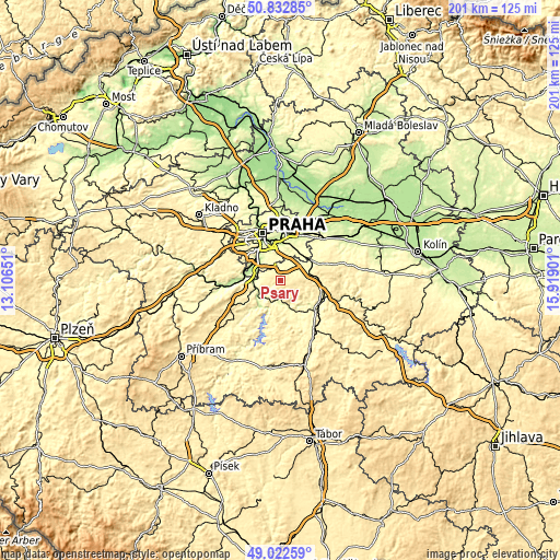Topographic map of Psáry
