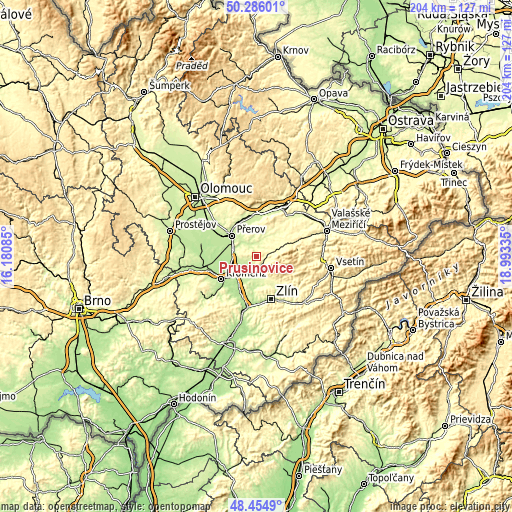 Topographic map of Prusinovice