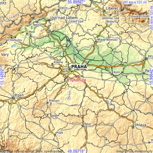 Topographic map of Průhonice