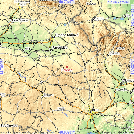 Topographic map of Proseč