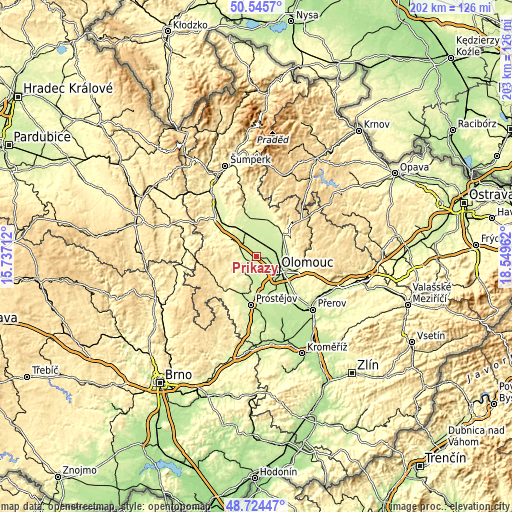 Topographic map of Příkazy