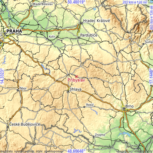 Topographic map of Přibyslav