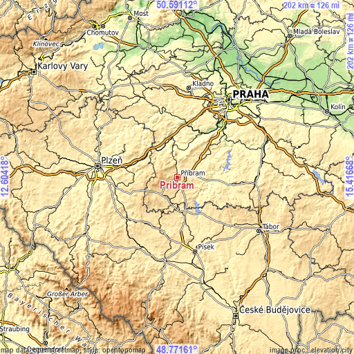 Topographic map of Příbram