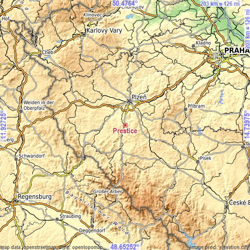 Topographic map of Přeštice