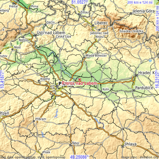 Topographic map of Přerov nad Labem