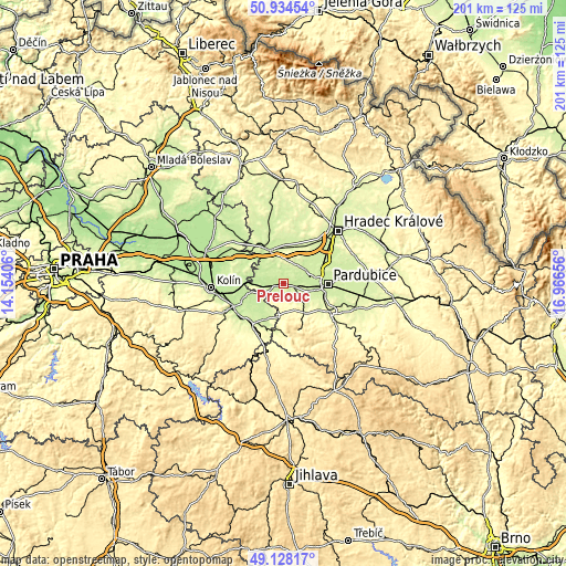 Topographic map of Přelouč