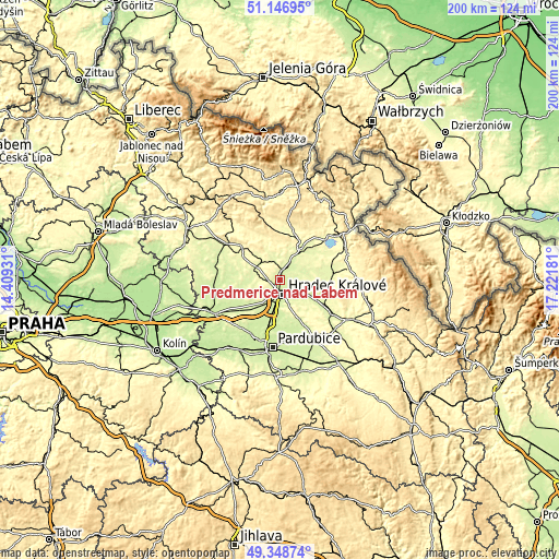 Topographic map of Předměřice nad Labem