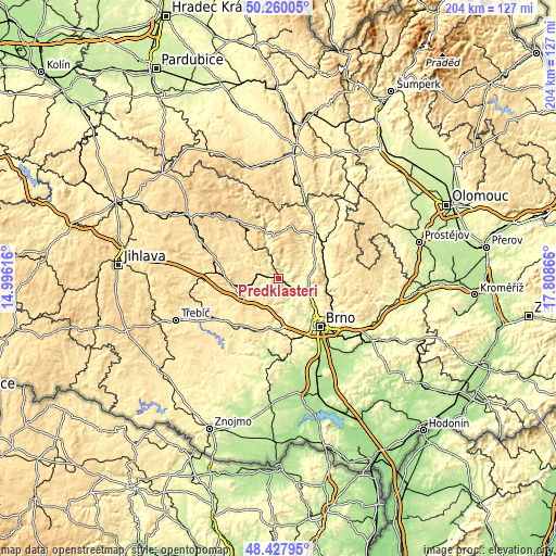 Topographic map of Předklášteří