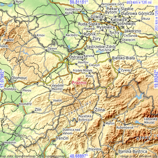 Topographic map of Pražmo