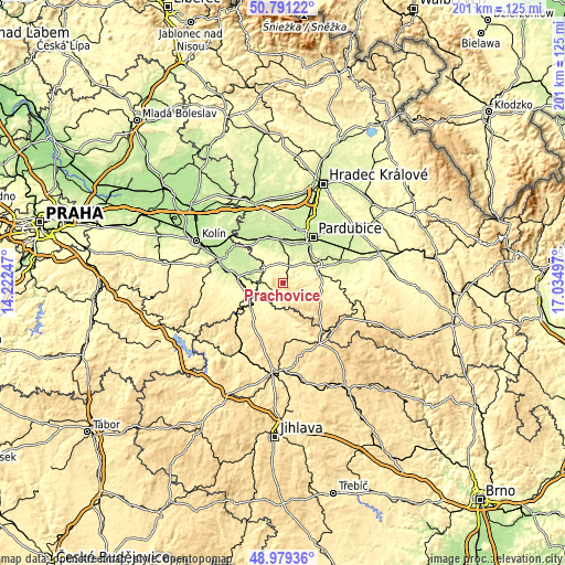 Topographic map of Prachovice