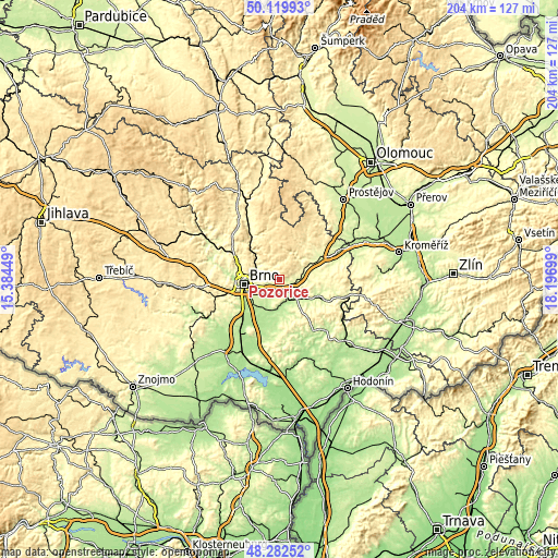 Topographic map of Pozořice
