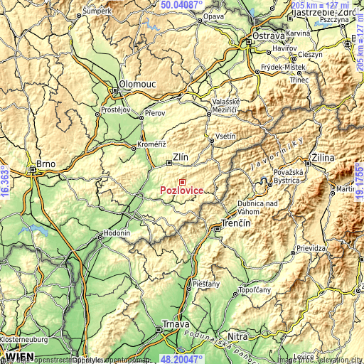 Topographic map of Pozlovice