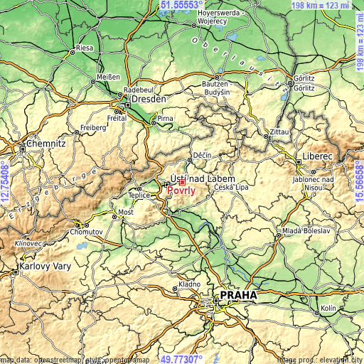 Topographic map of Povrly