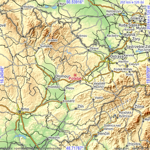 Topographic map of Potštát