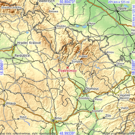 Topographic map of Postřelmov