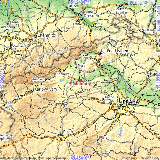 Topographic map of Postoloprty