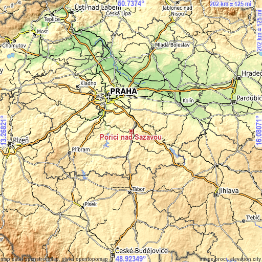 Topographic map of Poříčí nad Sázavou